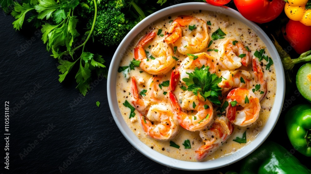 Creamy Garlic Shrimp Pasta with Fresh Vegetables and Herbs Creamy Garlic Shrimp Pasta with Fresh Vegetables and Herbs