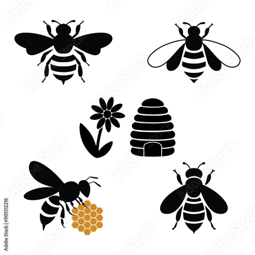 simple Bee silhouette icon bundle.eps