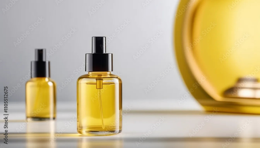Golden cosmetic bottle on studio backgorund, ai Golden cosmetic bottle on studio backgorund, ai