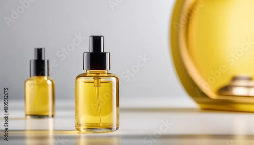 Wallpaper Mural Golden cosmetic bottle on studio backgorund, ai Torontodigital.ca