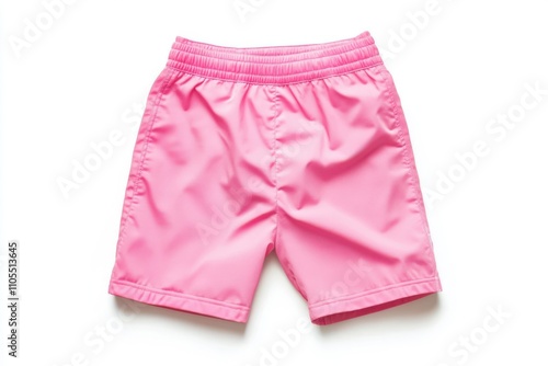 Pink men's sports shorts with elastic waistband isolated on white background, ideal for activewear and branding