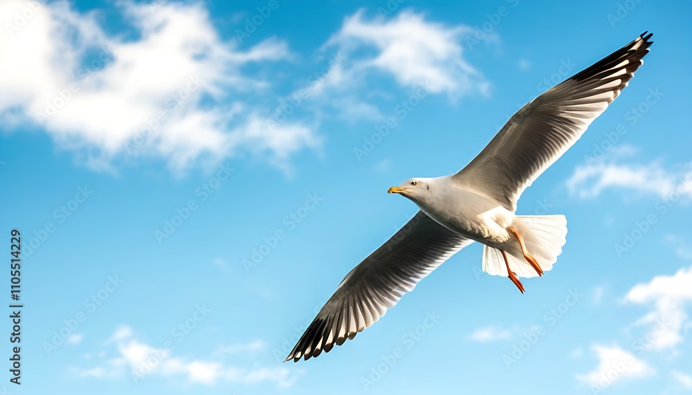 Obraz premium Free soaring black and white birds under blue sky