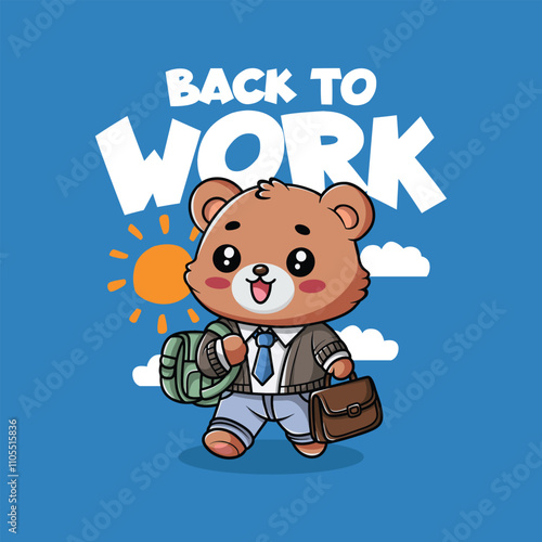 bear back to work cartoon illustration