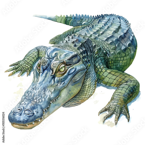 A watercolor of Gharial, isolated on a white background. Gharial vector.