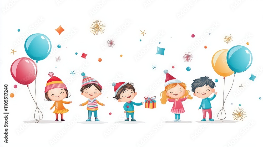 Flat-style vector illustration of a group of children playing with toys, isolated on a white background. Flat-style vector illustration of a group of children playing with toys, isolated on a white background.