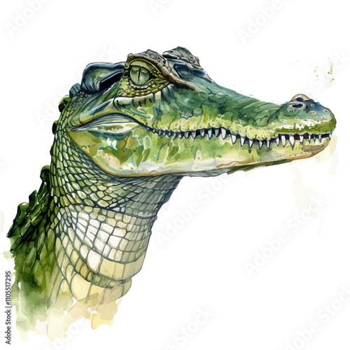 A watercolor painting of Gharial, isolated on a white background. Gharial vector.