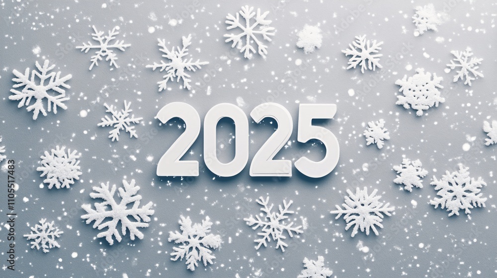 A modern Christmas card featuring ‘2025’ in bold sans-serif font, accented by minimalist snowflakes on a gray background A modern Christmas card featuring ‘2025’ in bold sans-serif font, accented by minimalist snowflakes on a gray background