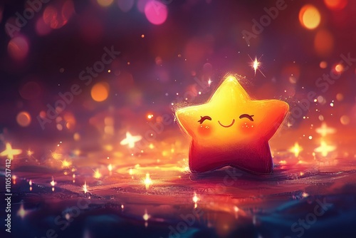 Happy Smiling Star In A Magical Night Sky