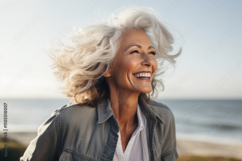 A mature and stylish senior woman, with gorgeous grey hair, laughing and radiating joy and confidence, emphasizing her timeless beauty and grace. A mature and stylish senior woman, with gorgeous grey hair, laughing and radiating joy and confidence, emphasizing her timeless beauty and grace.