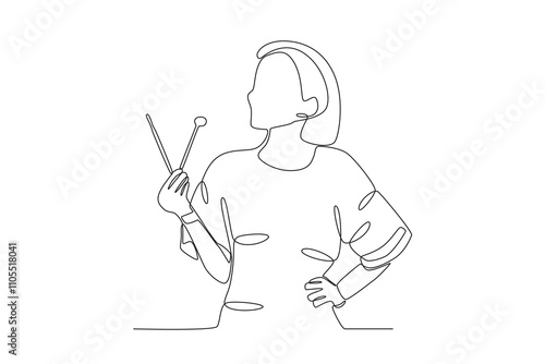 Single continuous line drawing of Female dentist holding dental tool, dental concept.  Dynamic single line draw design graphic vector illustration.
