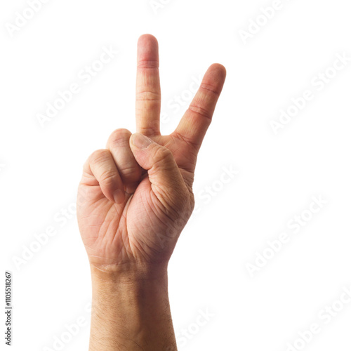 Obraz na płótnie Adult male hand showing number two gesture isolated on white w salonie