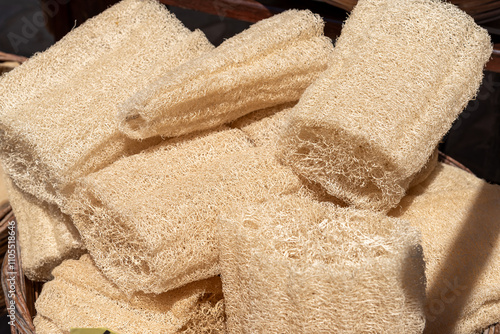 Natural sponges in local market. Symi island. Greece