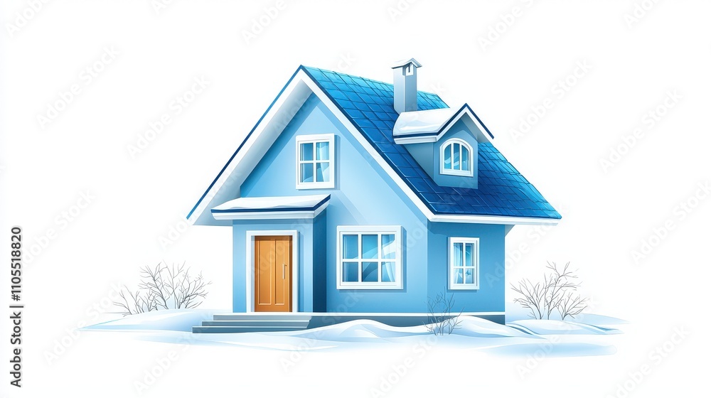 Vector clipart of a modern blue house with a pitched roof, isolated on a white background in flat-style design. Vector clipart of a modern blue house with a pitched roof, isolated on a white background in flat-style design.