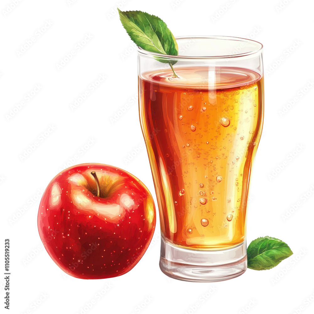 Fresh apple drink with a whole apple and mint leaves on a bright isolate background. Fresh apple drink with a whole apple and mint leaves on a bright isolate background.