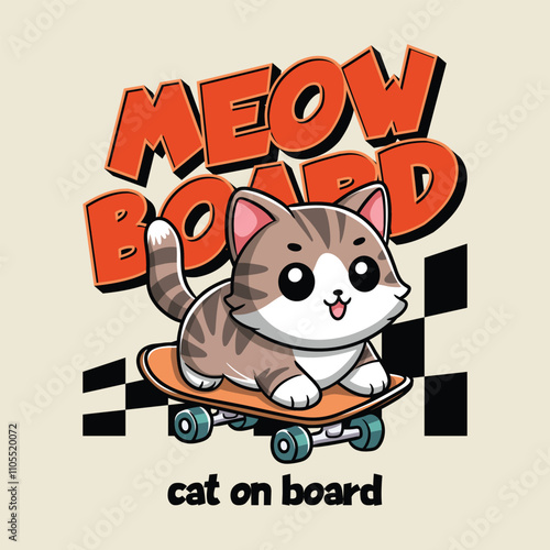 Cute cat playing skateboard cartoon vector illustration