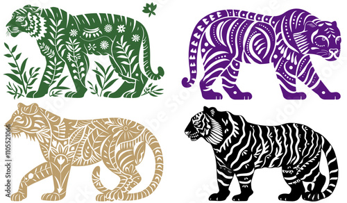 illustrations of tigers in hindu style