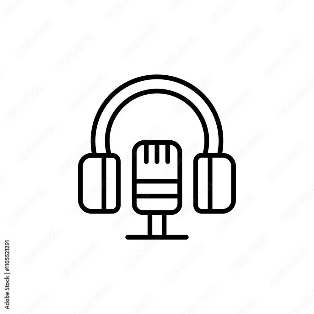 Headset and microphone outline icons, minimalist vector illustration ,simple transparent graphic element .Isolated on white background Headset and microphone outline icons, minimalist vector illustration ,simple transparent graphic element .Isolated on white background