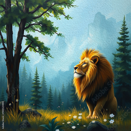 Lion . Oil paint. Animal illustration. Design for use in graphics. photo