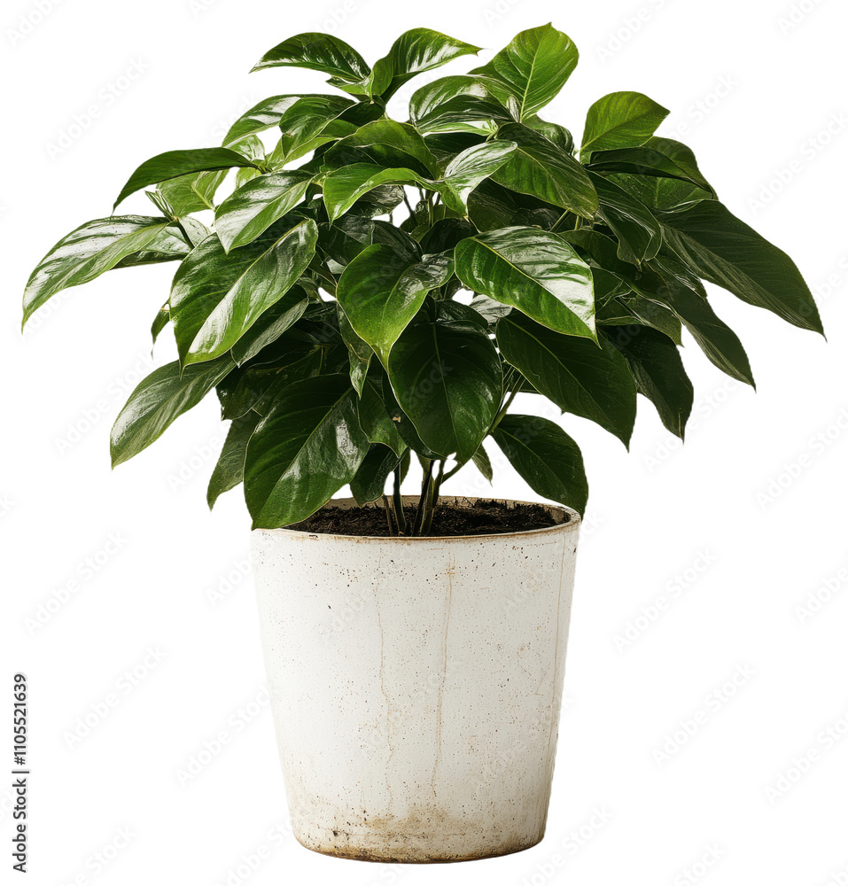 Potted green plant with large glossy leaves Potted green plant with large glossy leaves