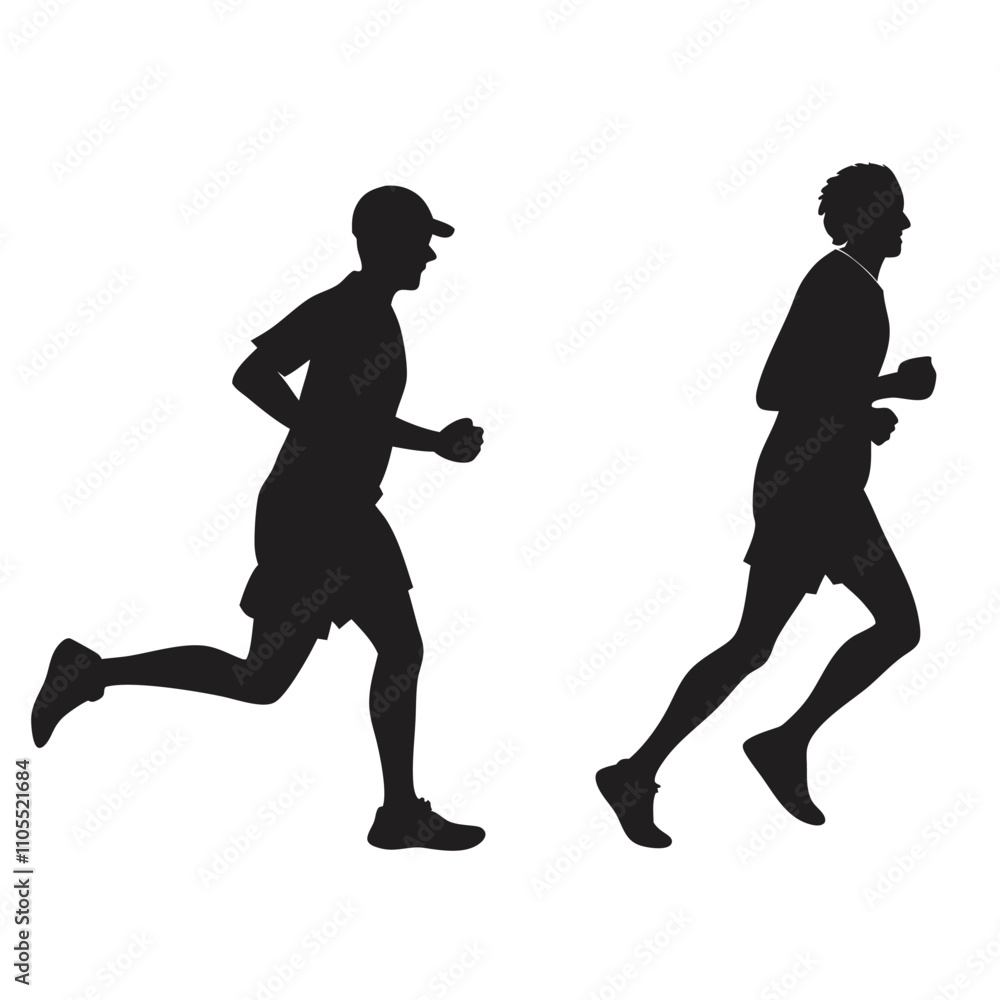 Run. Running men and women, vector set of isolated silhouettes Run. Running men and women, vector set of isolated silhouettes