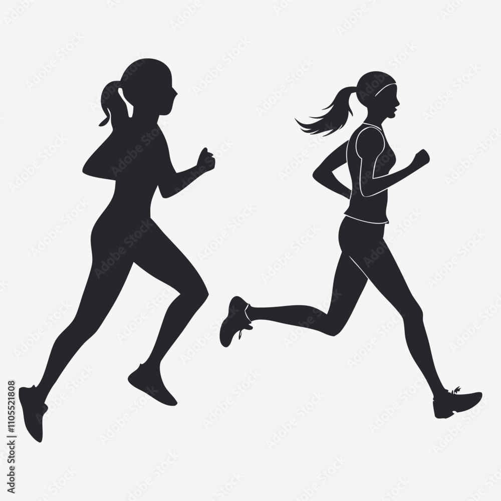 Run. Running men and women, vector set of isolated silhouettes Run. Running men and women, vector set of isolated silhouettes