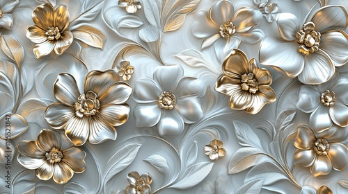 Elegant Gold And Silver Floral Wall Art Design