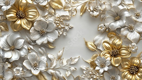 Gold and Silver Embossed Floral Design Wall Art