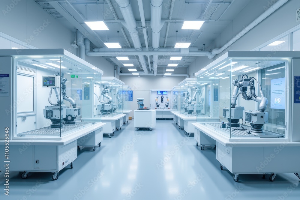 Modern Robotics Factory Featuring Advanced AI Technology for Manufacturing and Automation with Sleek Design and High-Precision Equipment Modern Robotics Factory Featuring Advanced AI Technology for Manufacturing and Automation with Sleek Design and High-Precision Equipment
