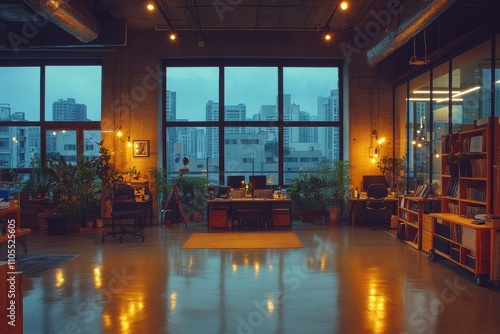 Wallpaper Mural modern office with sunlight from the big windows and city scape in the background.	
 Torontodigital.ca