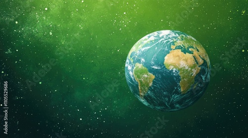 A vibrant depiction of Earth surrounded by a cosmic green atmosphere.