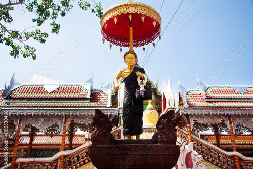 Luang Phor Joy holy monk statue and buddhist saint holy arhat or buddhism noble monk arahant for thai people traveler travel visit respect blessing at Wat Si Uthumphon temple in Nakhon sawan, Thailand photo