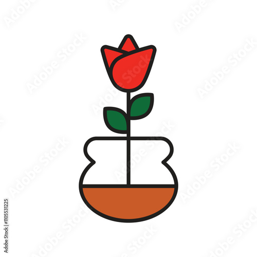 plant color line icon with white background vector stock illustration