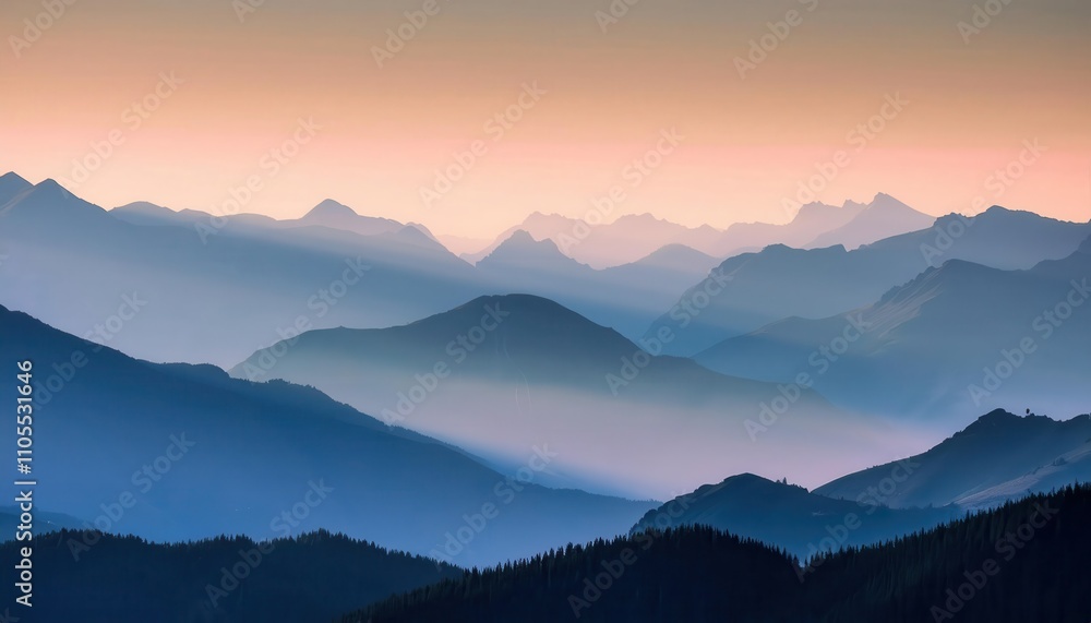 Fototapeta premium Silhouette of mountains in pastel tones as a landscape background
