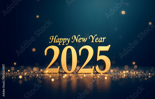 A gold and blue sign that says Happy New Year 2025