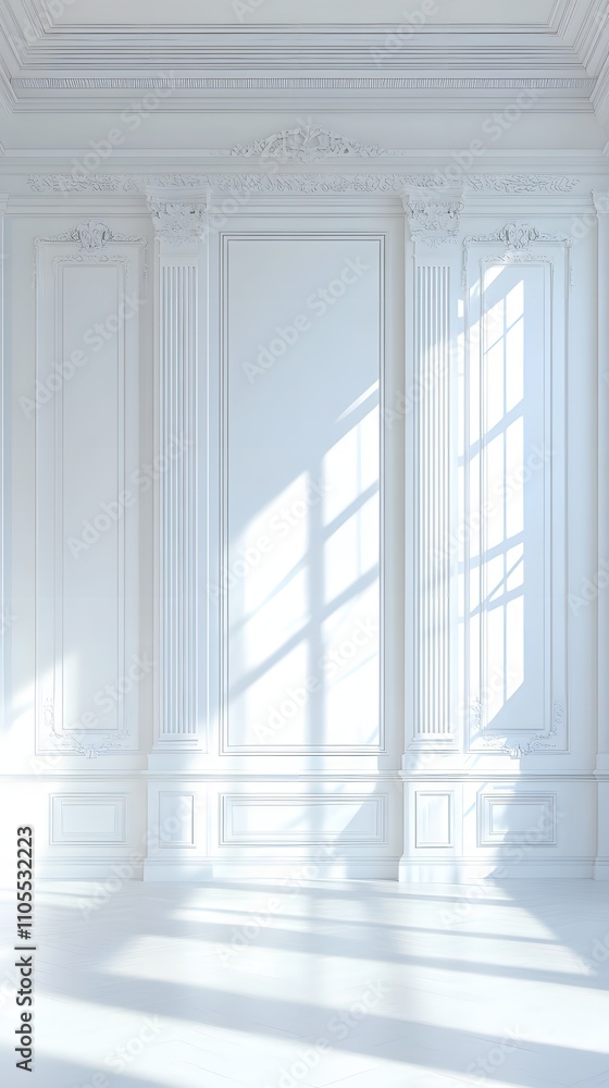 Fototapeta premium 15. A clean white wall with soft lighting and a large central space, perfect for text or titles