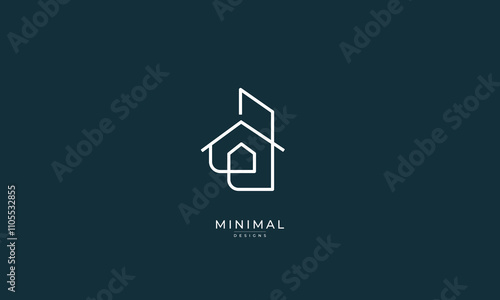 A line art icon logo of a modern house or home / real estate business	
