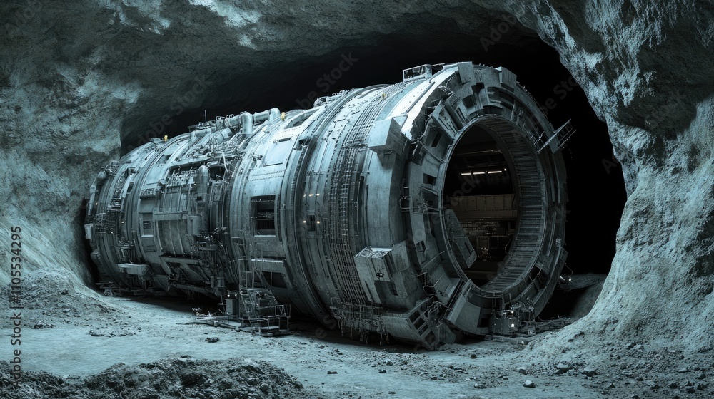 A futuristic, large spacecraft rests in a dimly lit underground cave, showcasing advanced technology and intricate designs. A futuristic, large spacecraft rests in a dimly lit underground cave, showcasing advanced technology and intricate designs.