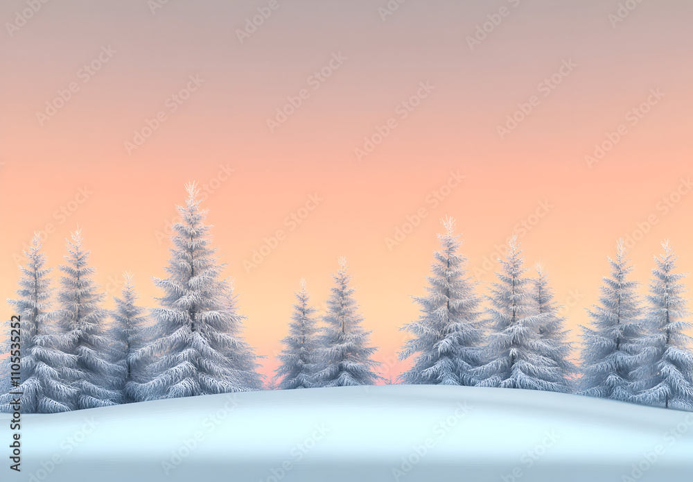 custom made wallpaper toronto digitalA serene winter landscape with snow - covered trees, a pastel sky, and soft pink sunset hues.