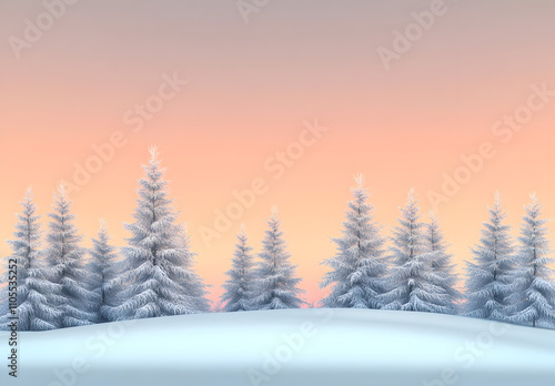 Wallpaper Mural A serene winter landscape with snow - covered trees, a pastel sky, and soft pink sunset hues. Torontodigital.ca