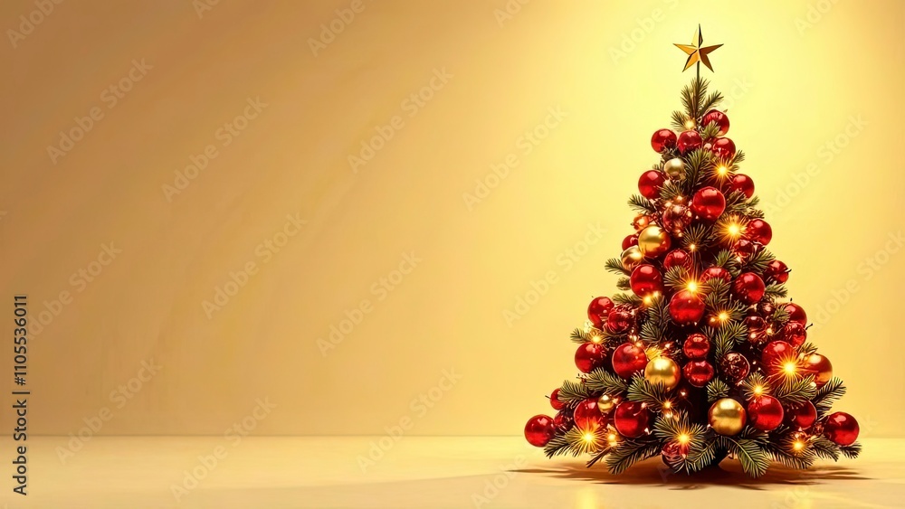 A glamorous Christmas tree built from shining film reels, clapperboards, and movie cameras, arranged in a sleek, modern design. The background is a soft ivory A glamorous Christmas tree built from shining film reels, clapperboards, and movie cameras, arranged in a sleek, modern design. The background is a soft ivory