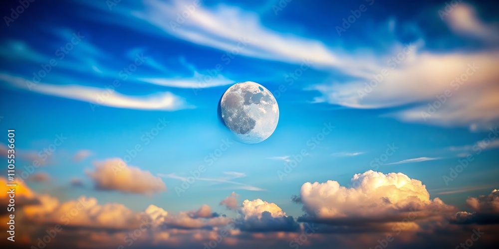 Daytime Moon Illuminating a Clear Blue Sky in Tilt-Shift Photography Style - An Artistic Representation of Nature's Beauty and Tranquility Daytime Moon Illuminating a Clear Blue Sky in Tilt-Shift Photography Style - An Artistic Representation of Nature's Beauty and Tranquility