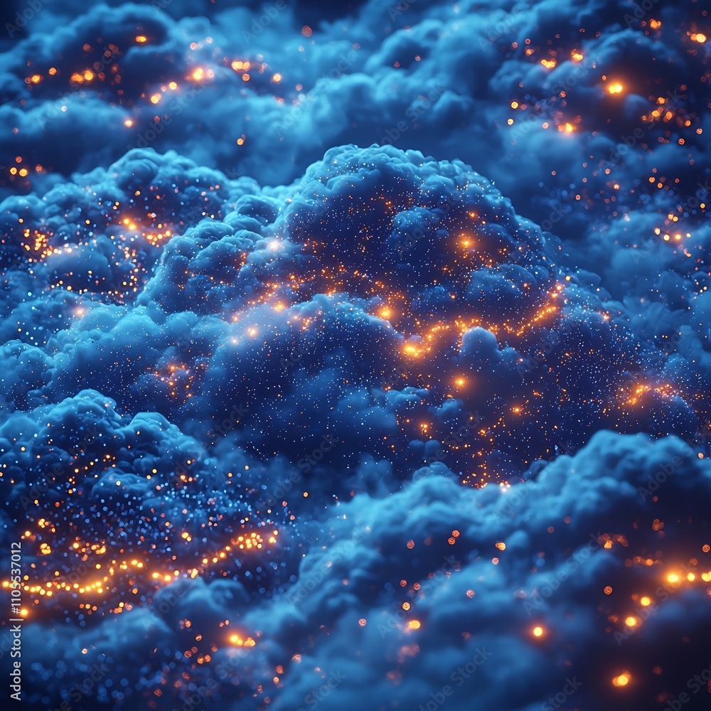 Fototapeta premium Cosmic Cloud Computing Glowing Galaxy of Interconnected Data Servers and Constellations of Code