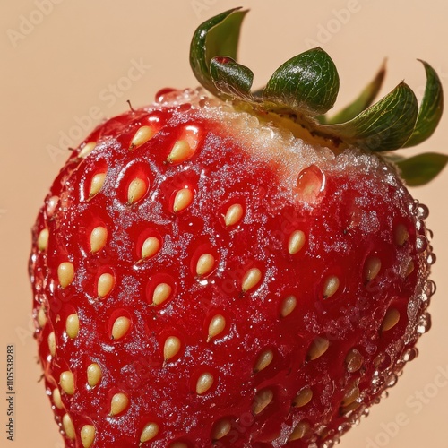 Wallpaper Mural Close up of fresh strawberry with water droplets on beige background, highlighting its vibrant red color and juicy texture Torontodigital.ca