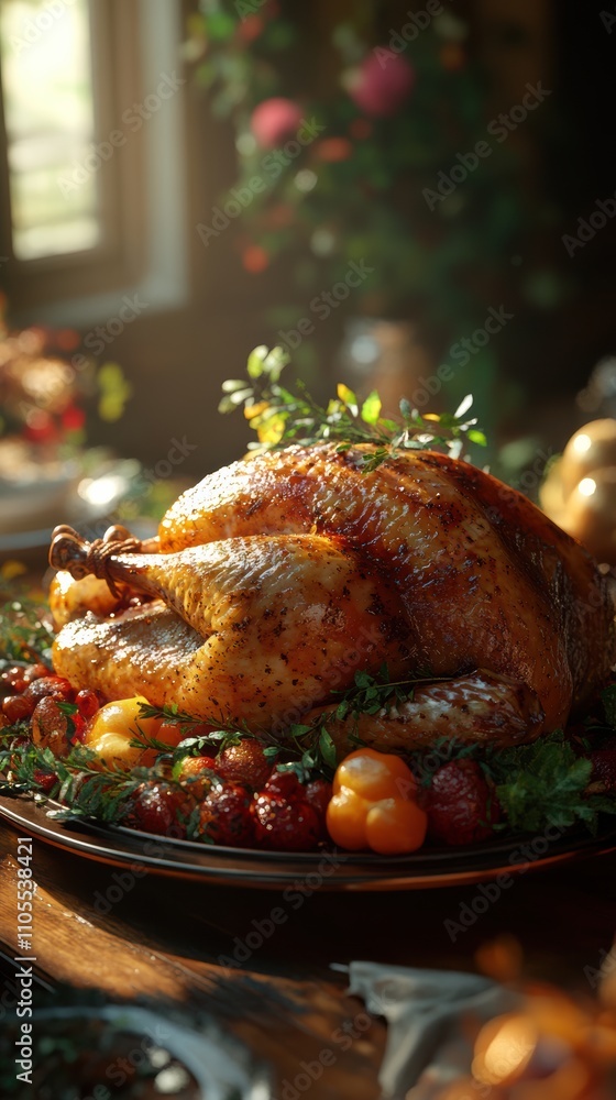 Rustic thanksgiving dinner with turkey and autumn vegetables Rustic thanksgiving dinner with turkey and autumn vegetables