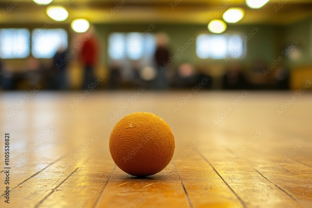 Orange Bocce Ball on Wooden Court Floor Orange Bocce Ball on Wooden Court Floor