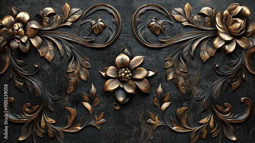 Ornate Gold Floral Design On Dark Background