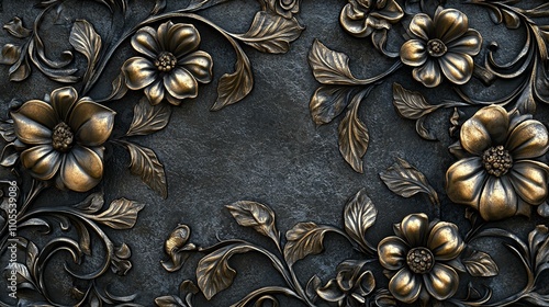 Ornate Bronze Floral Design on Dark Background