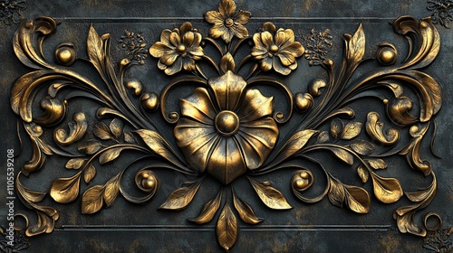 Ornate Gold Floral Design On Dark Background