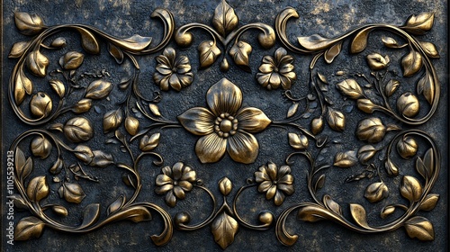 Ornate Gold Floral Design on Dark Background
