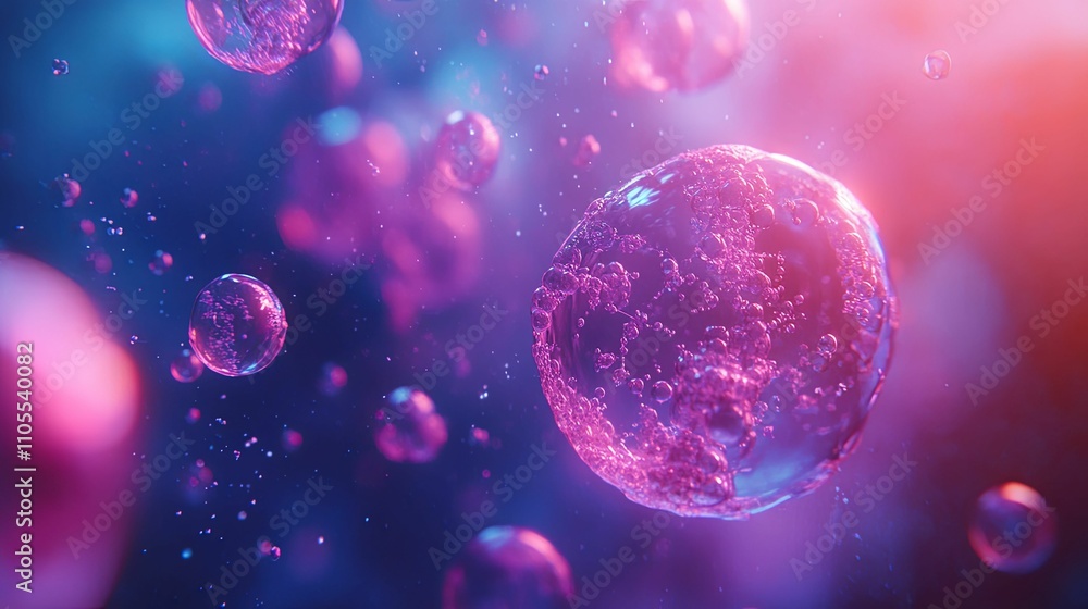 Abstract Bubbles Floating In Neon Pink And Blue Light Abstract Bubbles Floating In Neon Pink And Blue Light